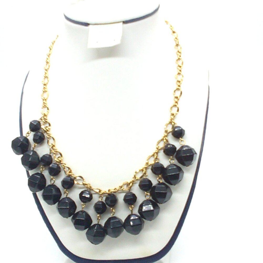 Kate Spade NY Black Faceted Bead Gold Plated Statement Necklace 17-19"